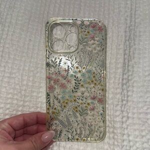 iPhone 15 Pro Max Floral Clear Phone Case - Pink, Yellow & Blue Accent
